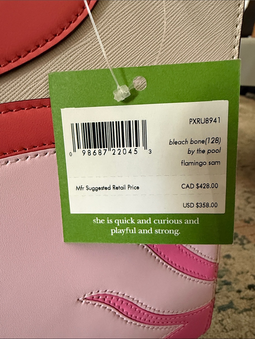kate spade Pink Flamingo bleach bone by the pool flamingo sam Applique Satchel - Picture 6 of 6